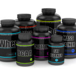 3d render of BCAA, whey, fat burner, creatine and mass gainer